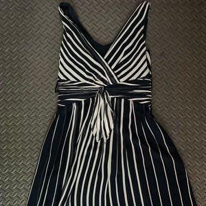 Vintage ANN TAYLOR 100% Silk Sleeveless Blue & White Stripe Nautical Dress-Sz 8